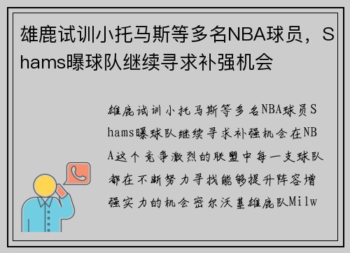 雄鹿试训小托马斯等多名NBA球员，Shams曝球队继续寻求补强机会