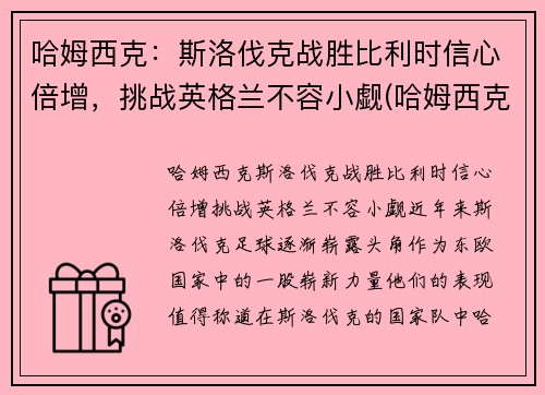 哈姆西克：斯洛伐克战胜比利时信心倍增，挑战英格兰不容小觑(哈姆西克简介)